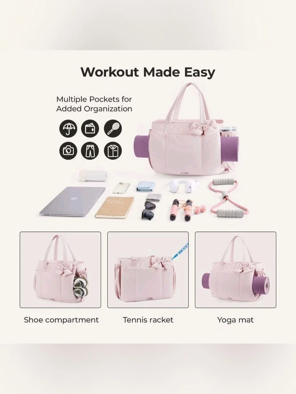 Bagsmart Lightweight Messenger & Laptop Bag Crush 26L Tote- Pink